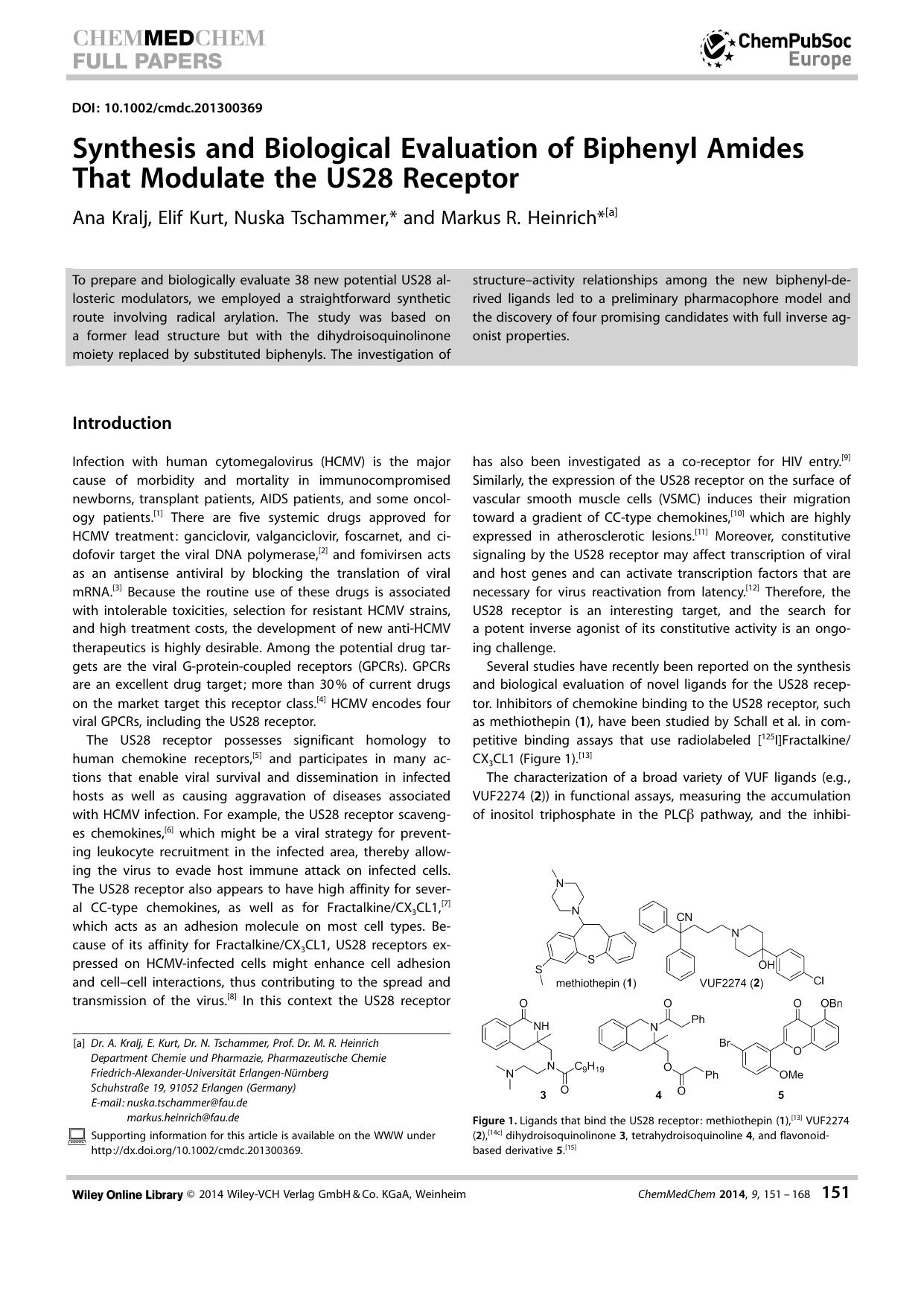 Synthesis and Biological Evaluation of Biphenyl Amides That Modulate the US28 Receptor by Unknown