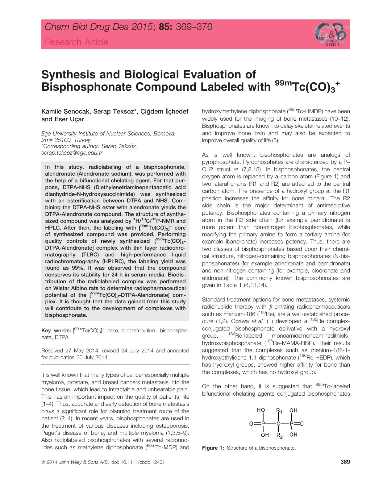 Synthesis and Biological Evaluation of Bisphosphonate Compound Labeled with 99mTc(CO)3+ by unknow