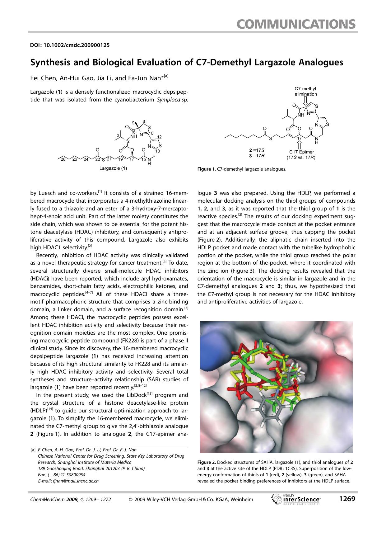 Synthesis and Biological Evaluation of C7Demethyl Largazole Analogues by Unknown