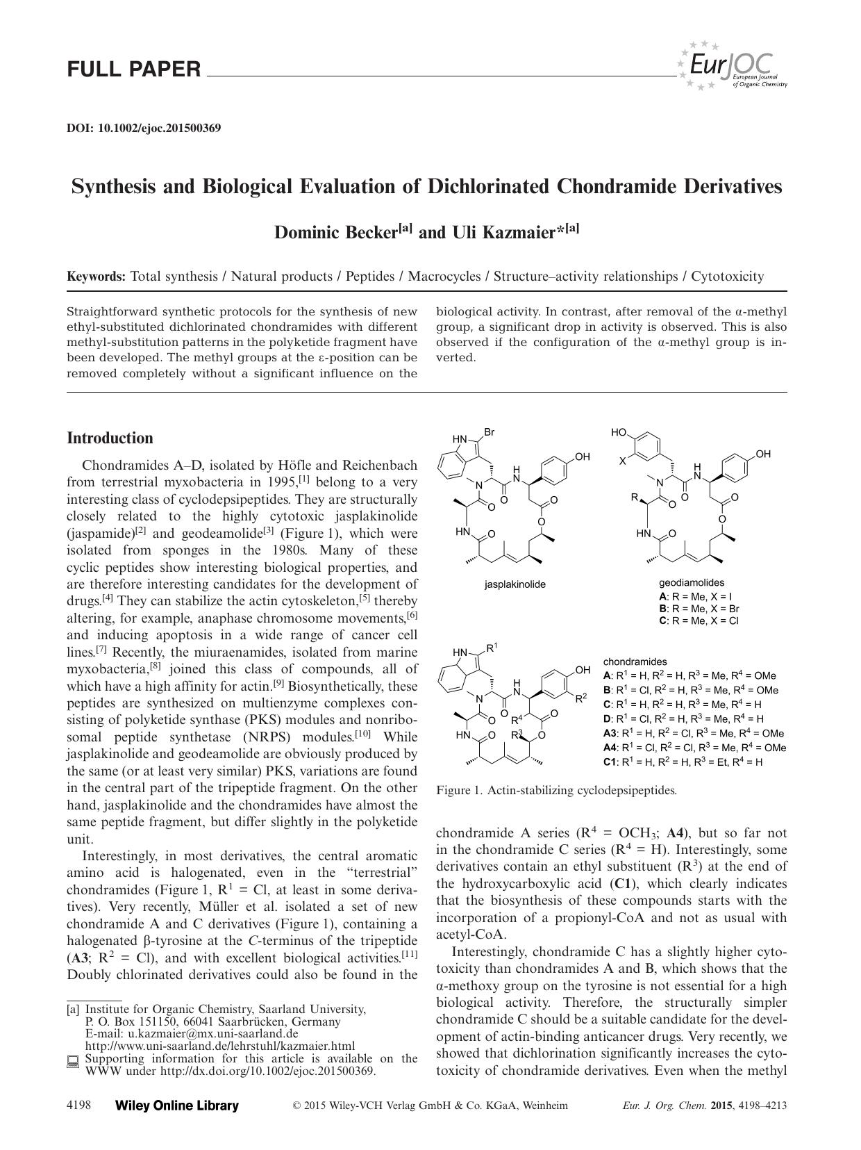 Synthesis and Biological Evaluation of Dichlorinated Chondramide Derivatives by Unknown