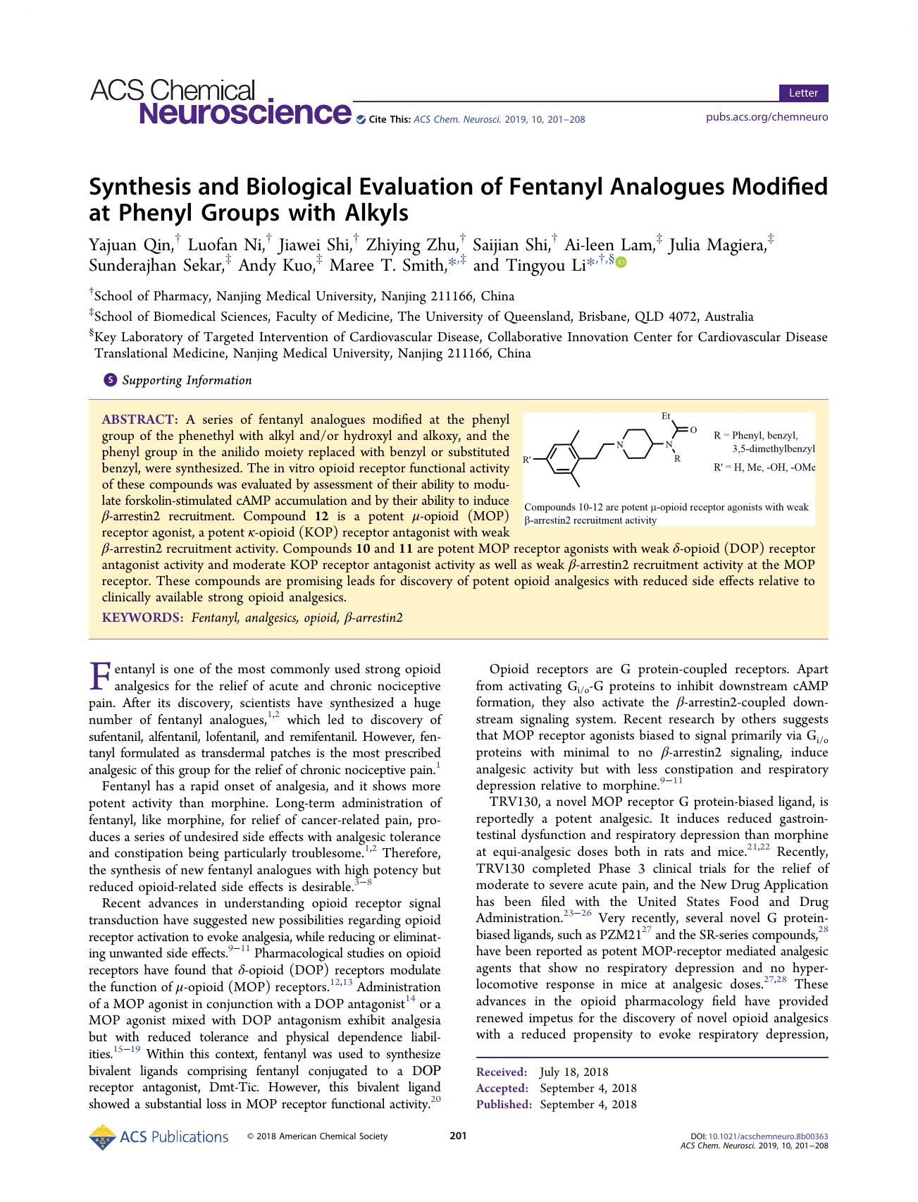 Synthesis and Biological Evaluation of Fentanyl Analogues Modified at Phenyl Groups with Alkyls by unknow