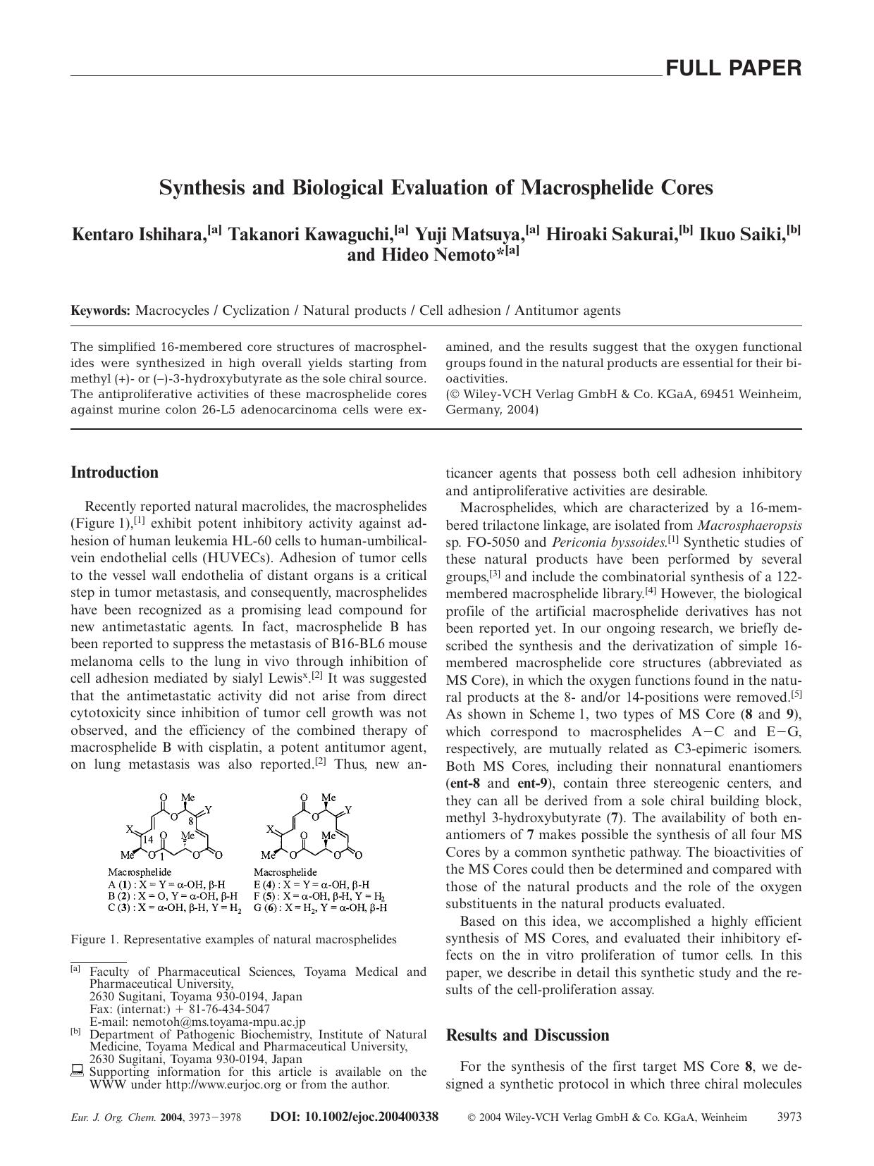 Synthesis and Biological Evaluation of Macrosphelide Cores by Unknown