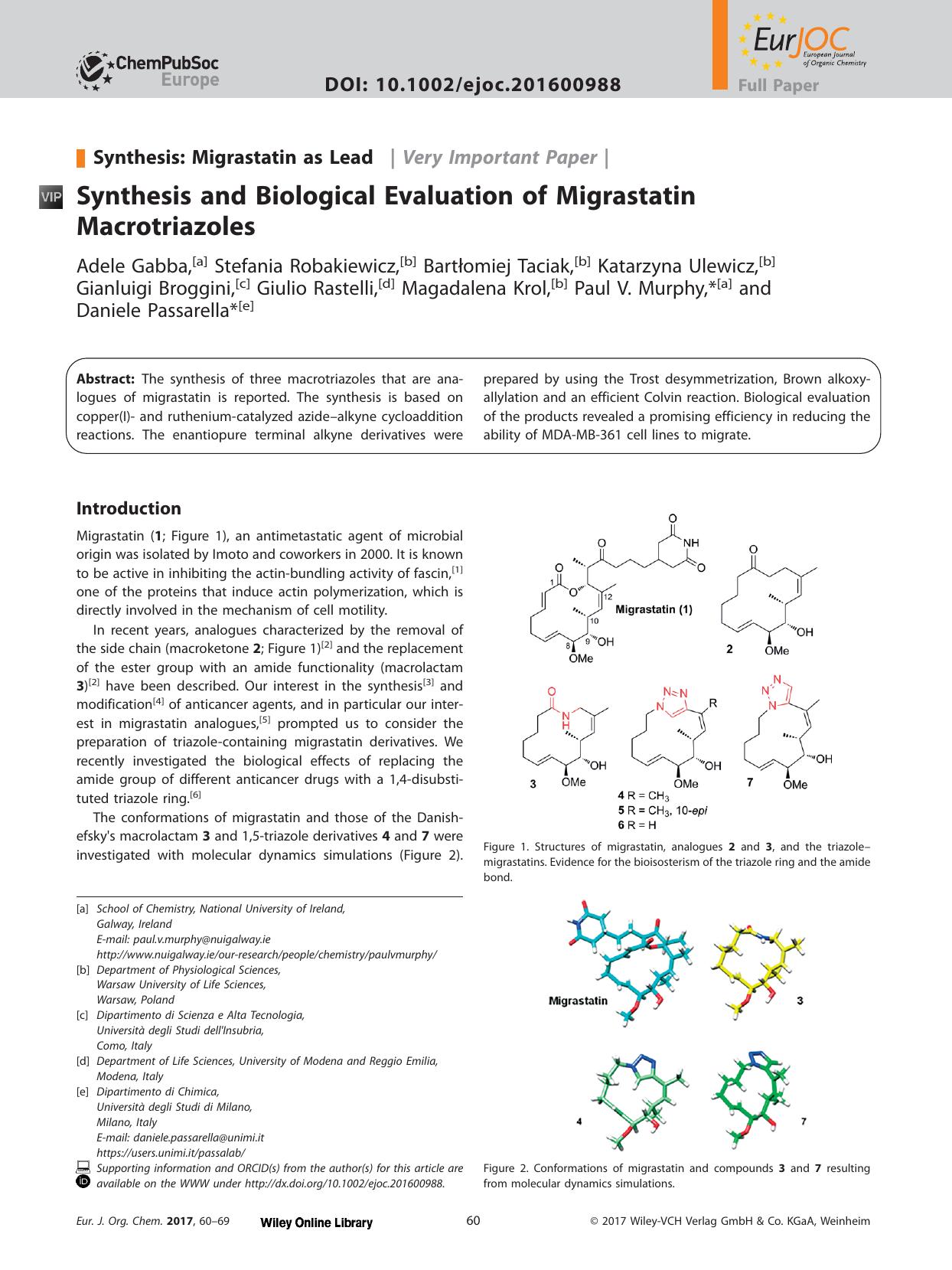 Synthesis and Biological Evaluation of Migrastatin Macrotriazole by Unknown
