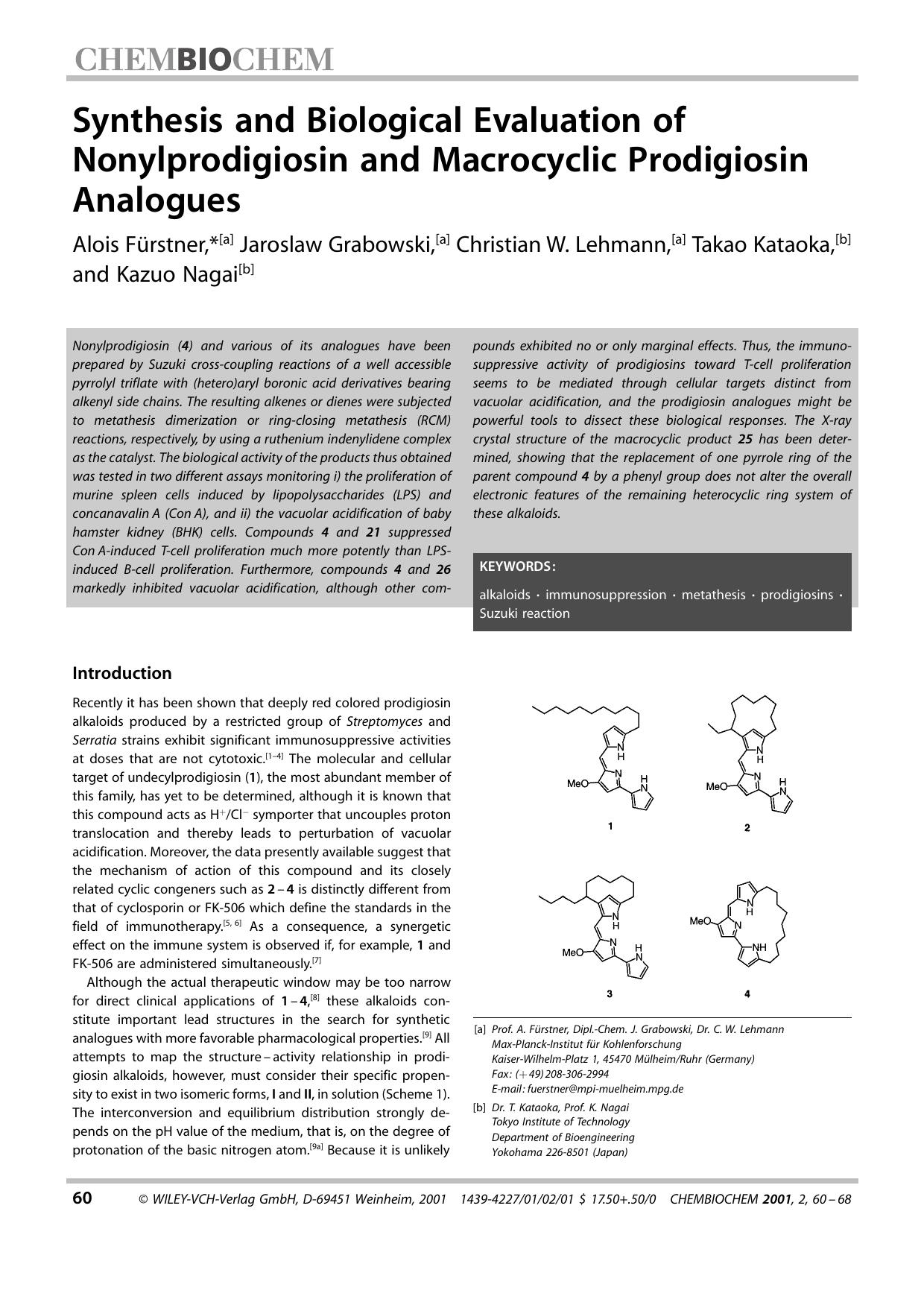 Synthesis and Biological Evaluation of Nonylprodigiosin and Macrocyclic Prodigiosin Analogues by Unknown