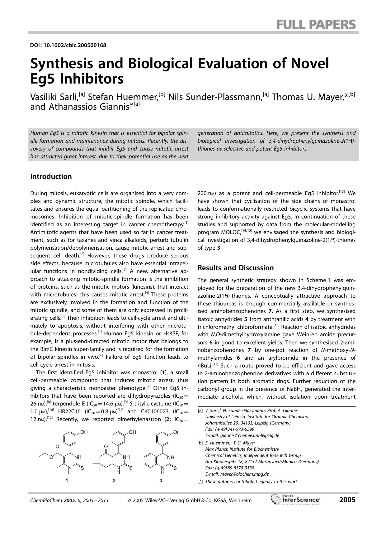 Synthesis and Biological Evaluation of Novel Eg5 Inhibitors by Unknown
