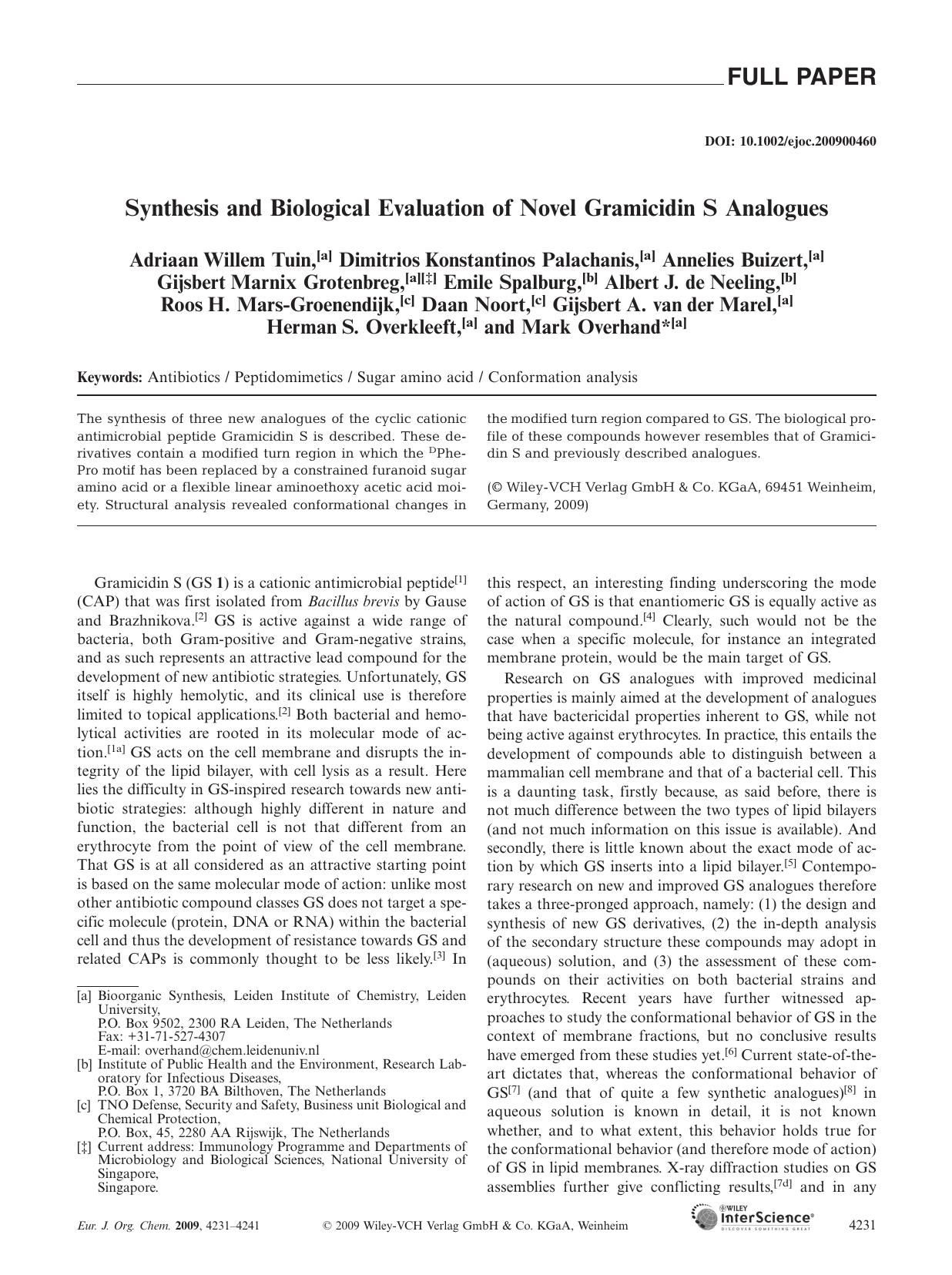 Synthesis and Biological Evaluation of Novel Gramicidin S Analogues by Unknown