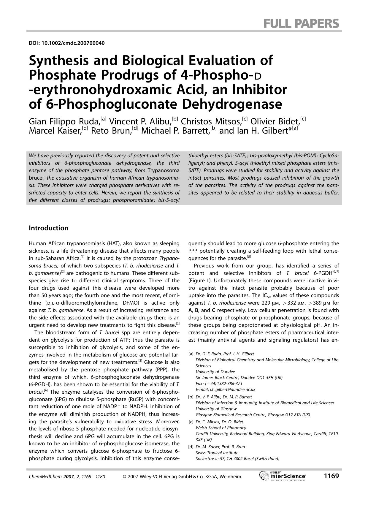 Synthesis and Biological Evaluation of Phosphate Prodrugs of 4-Phospho-D -erythronohydroxamic Acid, an Inhibitor of 6-Phosphogluconate Dehydrogenase by Unknown