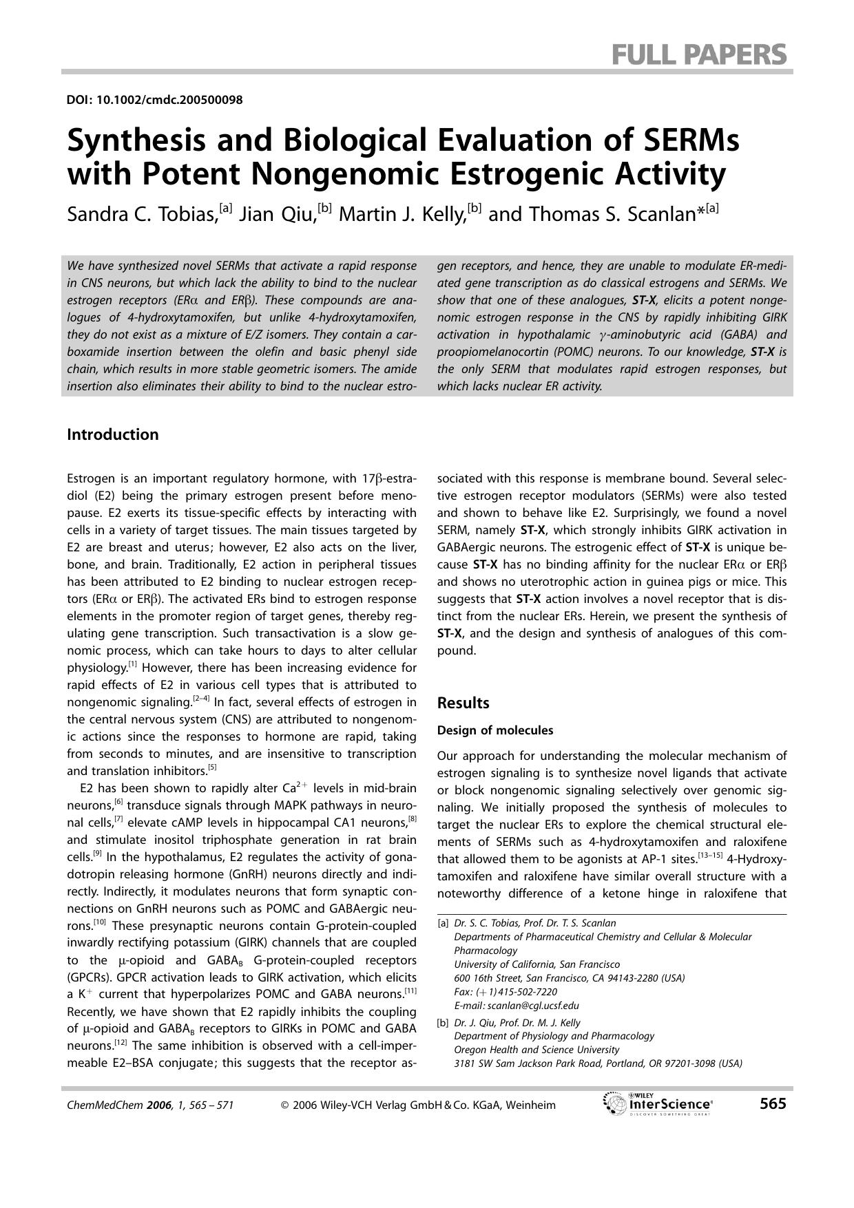 Synthesis and Biological Evaluation of SERMs with Potent Nongenomic Estrogenic Activity by Unknown