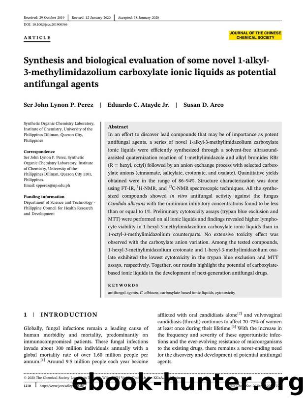 Synthesis and Biological Evaluation of Some Novel 1-Alkyl-3-Methylimidazolium Carboxylate Ionic Liquids as Potential Antifungal Agents by Unknown