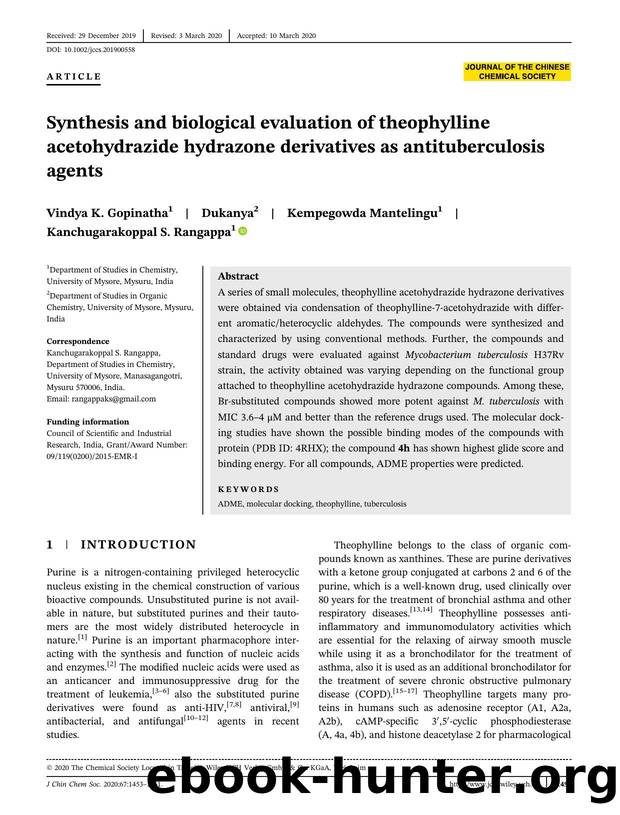 Synthesis and Biological Evaluation of Theophylline Acetohydrazide Hydrazone Derivatives as Antituberculosis Agents by Unknown