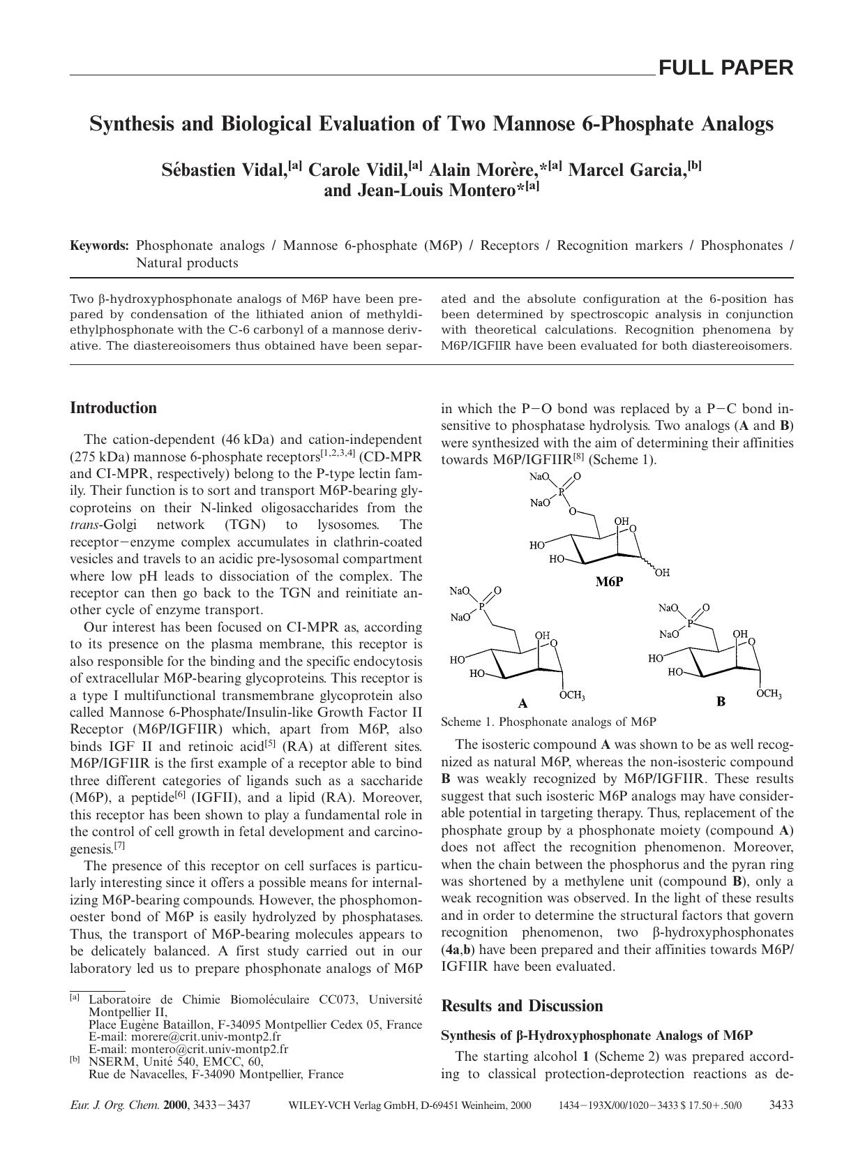 Synthesis and Biological Evaluation of Two Mannose 6-Phosphate Analogs by Unknown