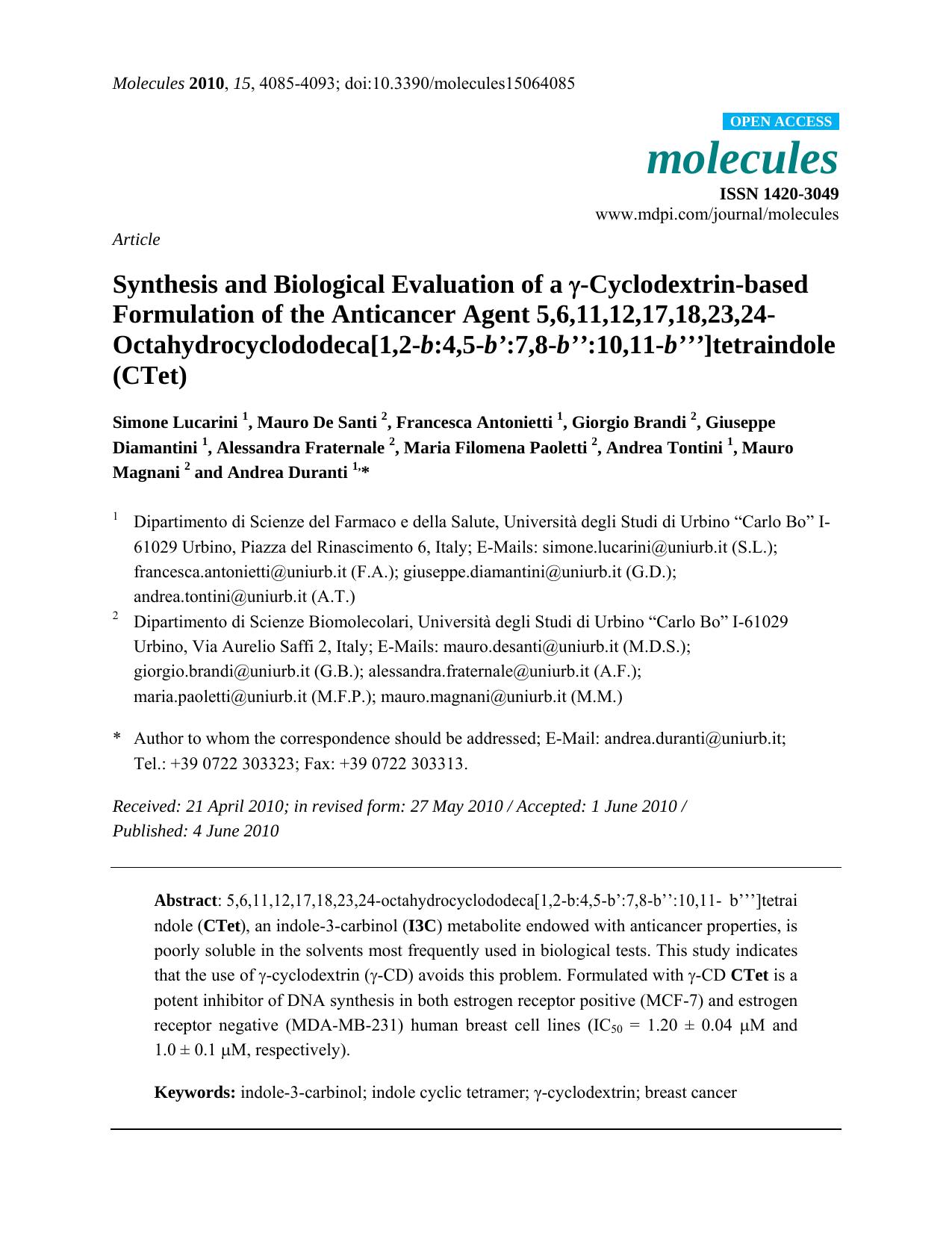 Synthesis and Biological Evaluation of a ï§-Cyclodextrin-based Formulation of the Anticancer Agent 5,6,11,12,17,18,23,24-Octahy by unknow