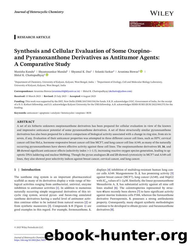 Synthesis and Cellular Evaluation of some Oxepinoâ and Pyranoxanthone Derivatives as Antitumor Agents: A Comparative Study by Unknown