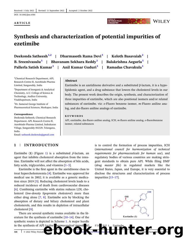 Synthesis and Characterisation of Potential Impurities of Ezetimibe by Unknown