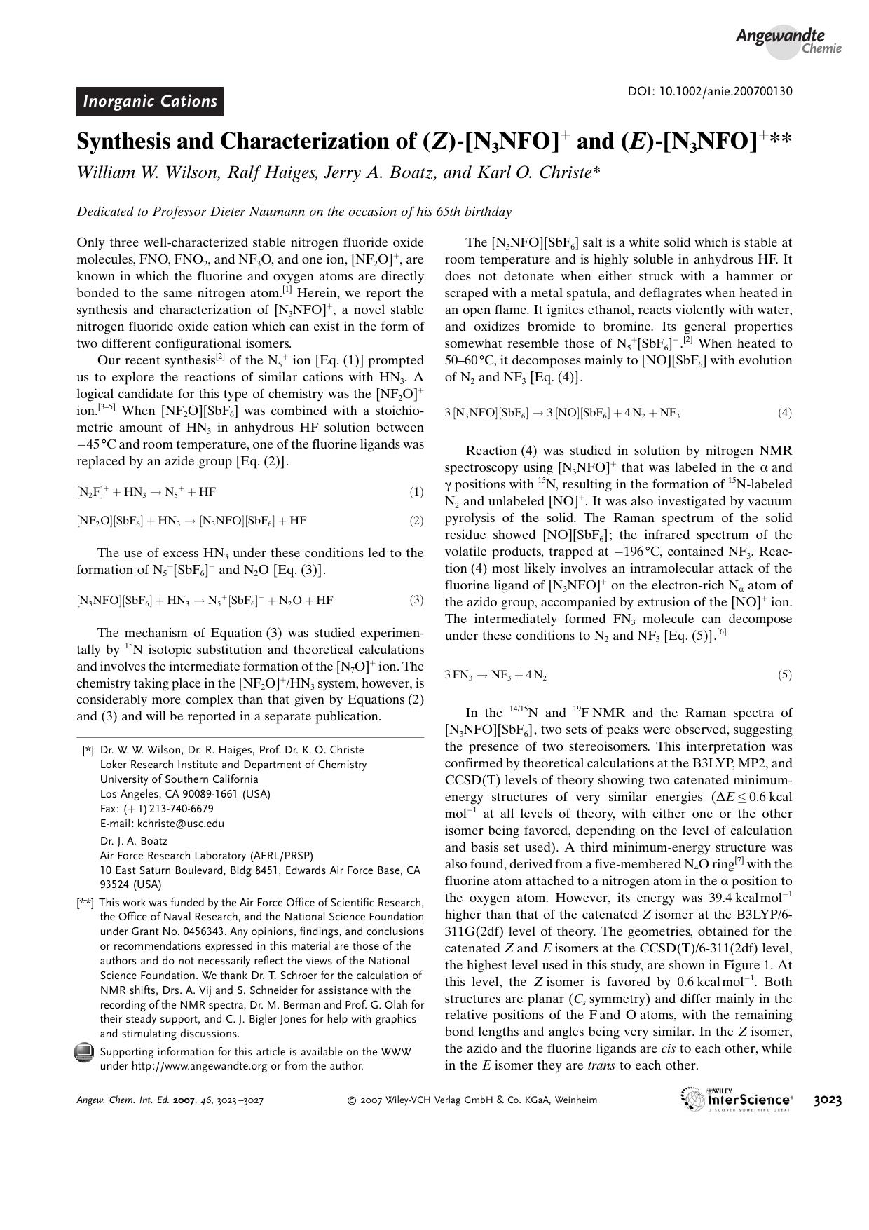 Synthesis and Characterization of (Z)-[N3NFO]+ and (E)-[N3NFO]+ by Unknown
