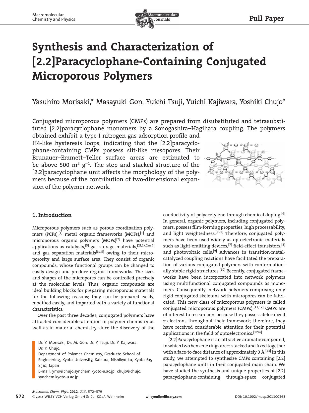 Synthesis and Characterization of [2.2]ParacyclophaneContaining Conjugated Microporous Polymers by vng