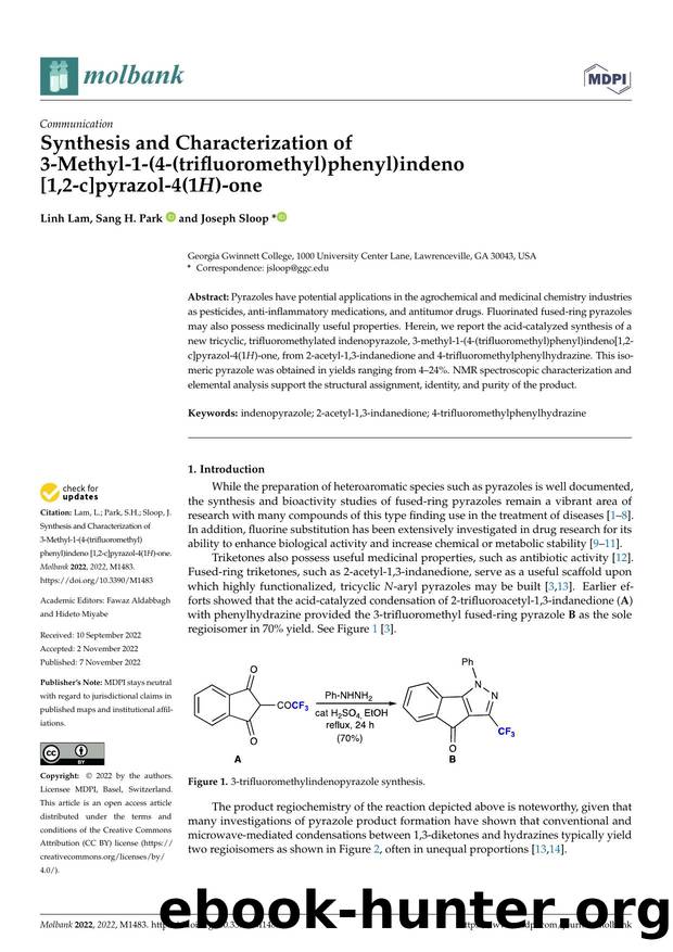 Synthesis and Characterization of 3-Methyl-1-(4-(trifluoromethyl)phenyl)indeno [1,2-c]pyrazol-4(1H)-one by Linh Lam Sang H. Park & Joseph Sloop