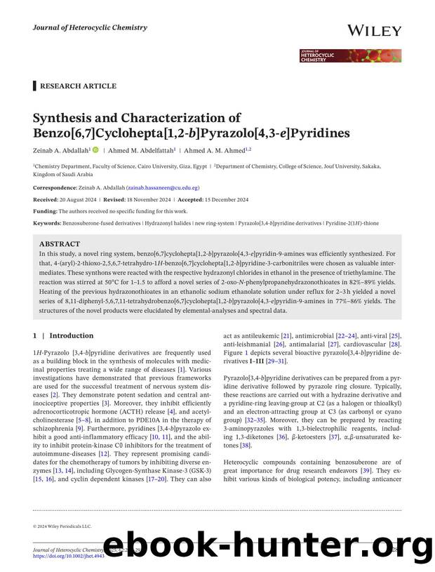 Synthesis and Characterization of Benzo[6,7]cyclohepta[1,2âb]pyrazolo[4,3âe]pyridines by Unknown