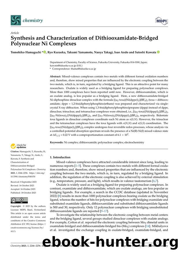 Synthesis and Characterization of Dithiooxamidate-Bridged Polynuclear Ni Complexes by Tomohiko Hamaguchi Ryo Kuraoka Takumi Yamamoto Naoya Takagi Isao Ando & Satoshi Kawata