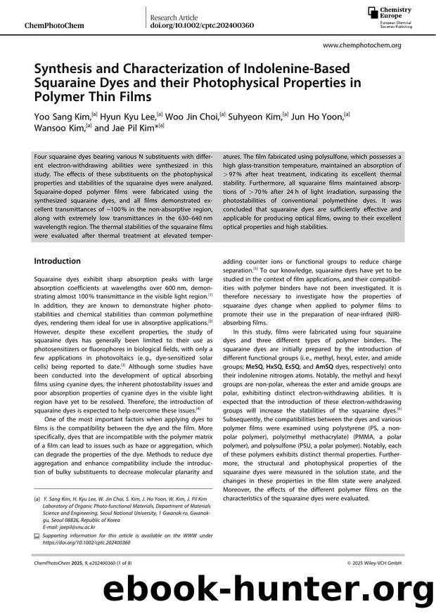 Synthesis and Characterization of IndolenineâBased Squaraine Dyes and their Photophysical Properties in Polymer Thin Films by Unknown