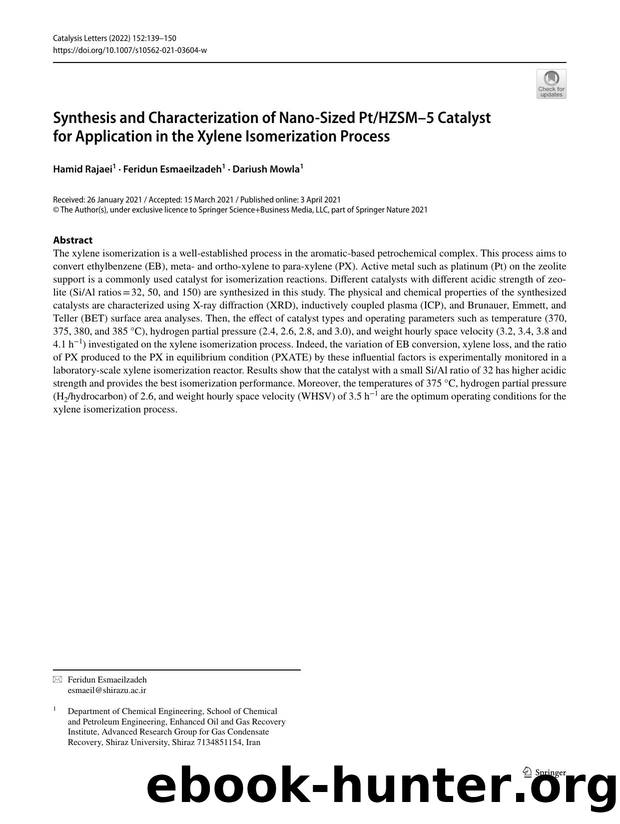Synthesis and Characterization of Nano-Sized PtHZSMâ5 Catalyst for Application in the Xylene Isomerization Process by Hamid Rajaei & Feridun Esmaeilzadeh & Dariush Mowla