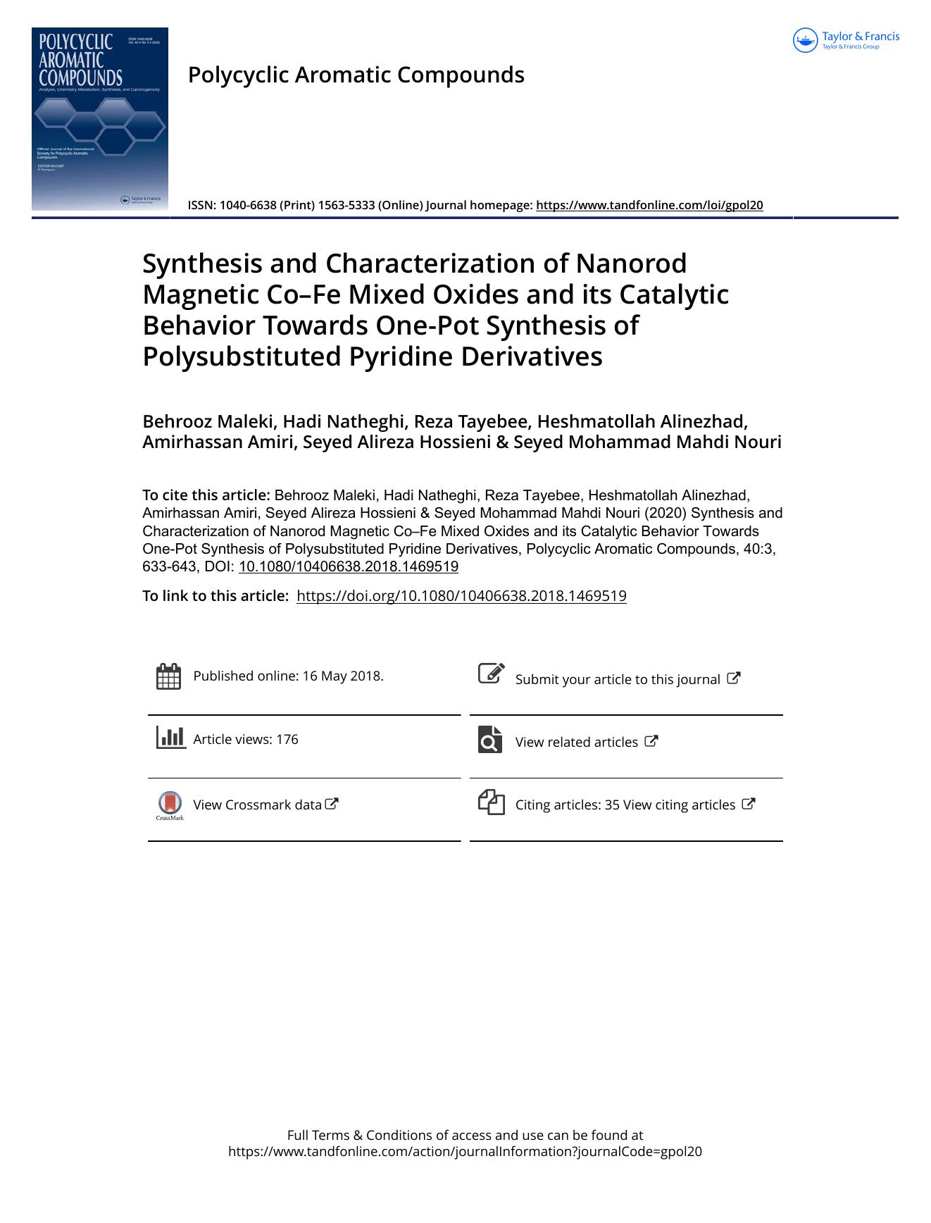 Synthesis and Characterization of Nanorod Magnetic Co--Fe Mixed Oxides and its Catalytic Behavior Towards One-Pot Synthesis of Polysubstituted Pyridine Derivatives by unknow
