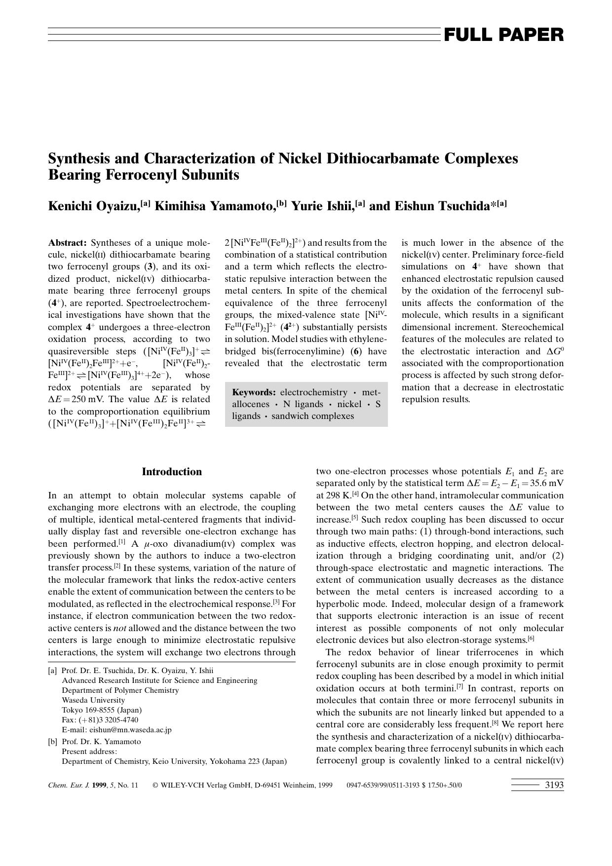 Synthesis and Characterization of Nickel Dithiocarbamate Complexes Bearing Ferrocenyl Subunits by Unknown