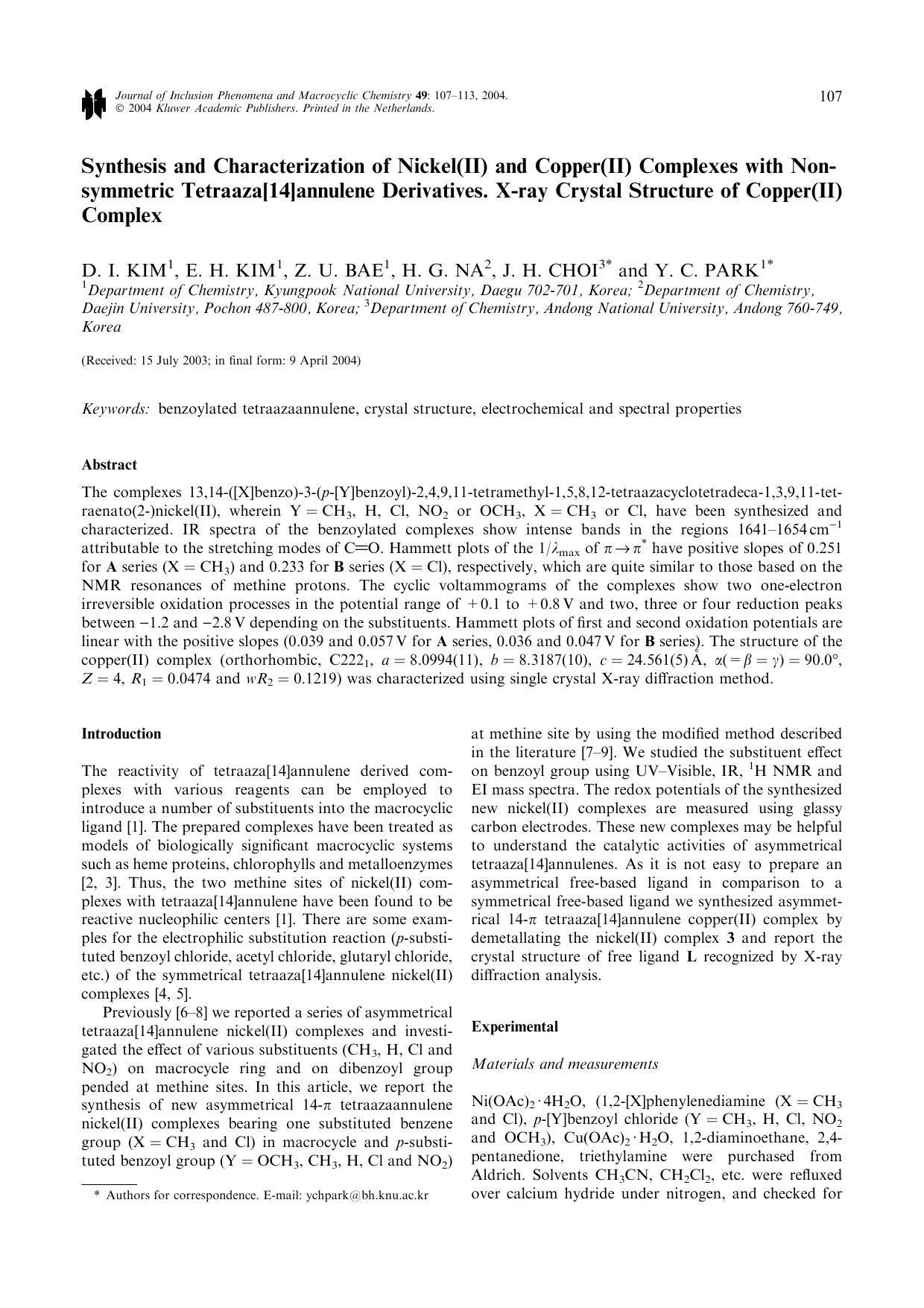 Synthesis and Characterization of Nickel(II) and Copper(II) Complexes with Non-symmetric Tetraaza[14]annulene Derivatives. X-ray Crystal Structure of Copper(II) Complex by Unknown