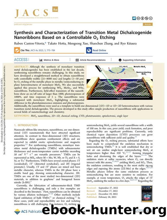 Synthesis and Characterization of Transition Metal Dichalcogenide Nanoribbons Based on a Controllable O2 Etching by Ruben Canton-Vitoria Takato Hotta Mengsong Xue Shaochun Zhang & Ryo Kitaura