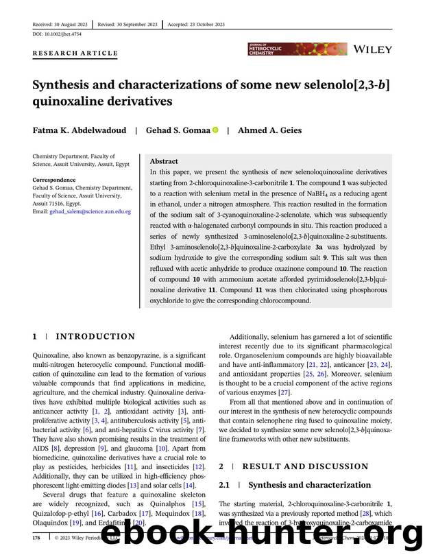 Synthesis and Characterizations of Some New Selenolo[2,3â b ]quinoxaline Derivatives by Unknown