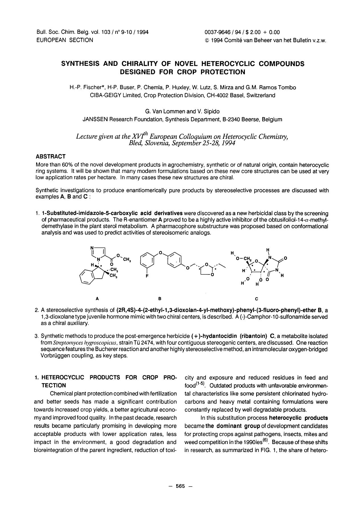 Synthesis and Chirality of Novel Heterocyclic Compounds Designed for Crop Protection by Unknown