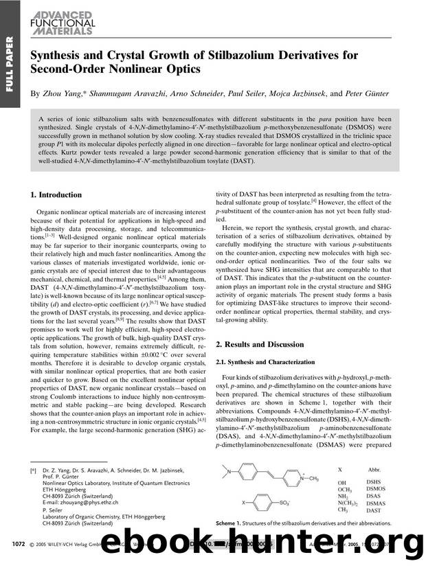 Synthesis and Crystal Growth of Stilbazolium Derivatives for Second-Order Nonlinear Optics by Unknown
