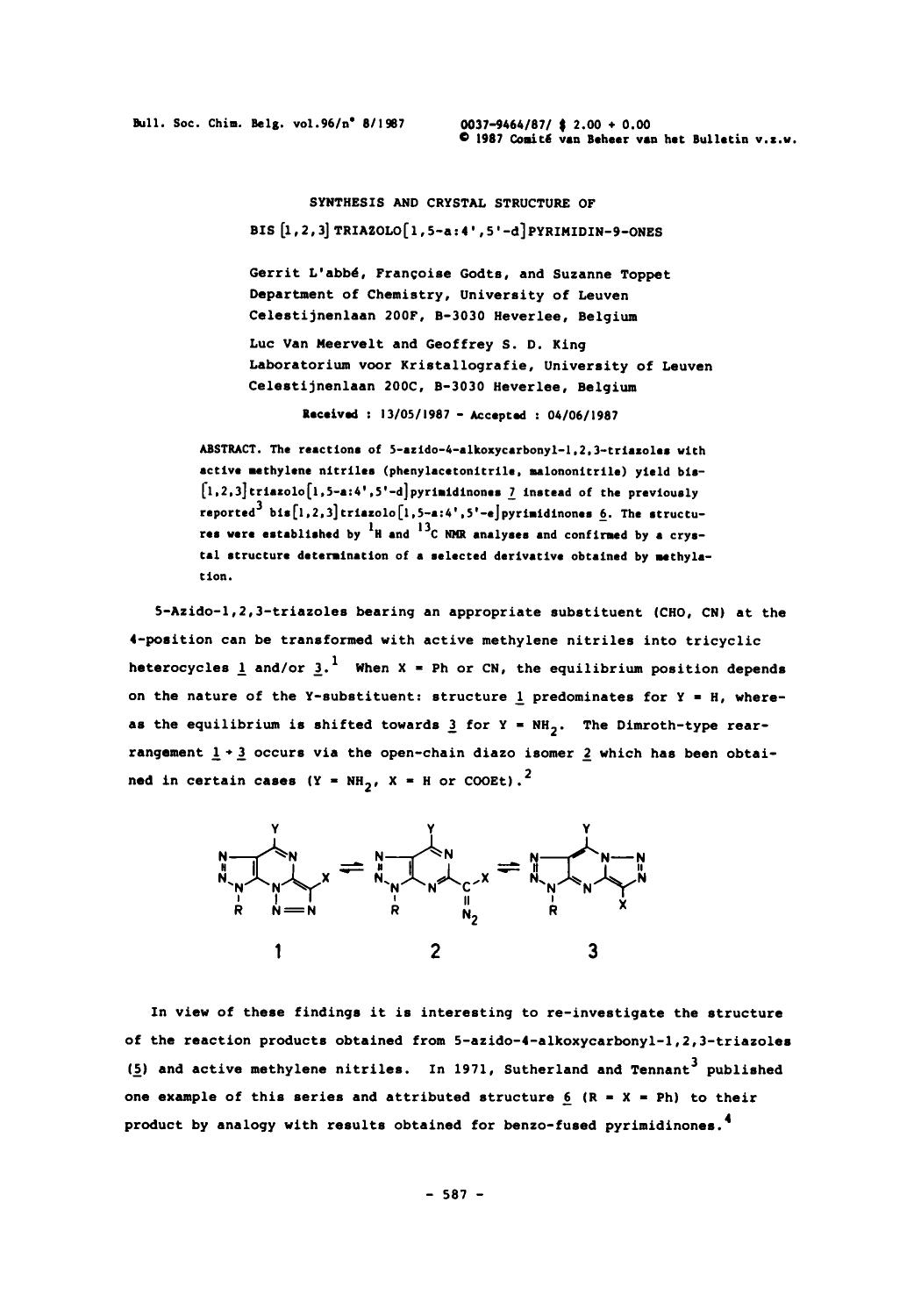 Synthesis and Crystal Structure of Bis [1,2,3] Triazolo [1,5a:4,5d] Pyrimidin9Ones by Unknown