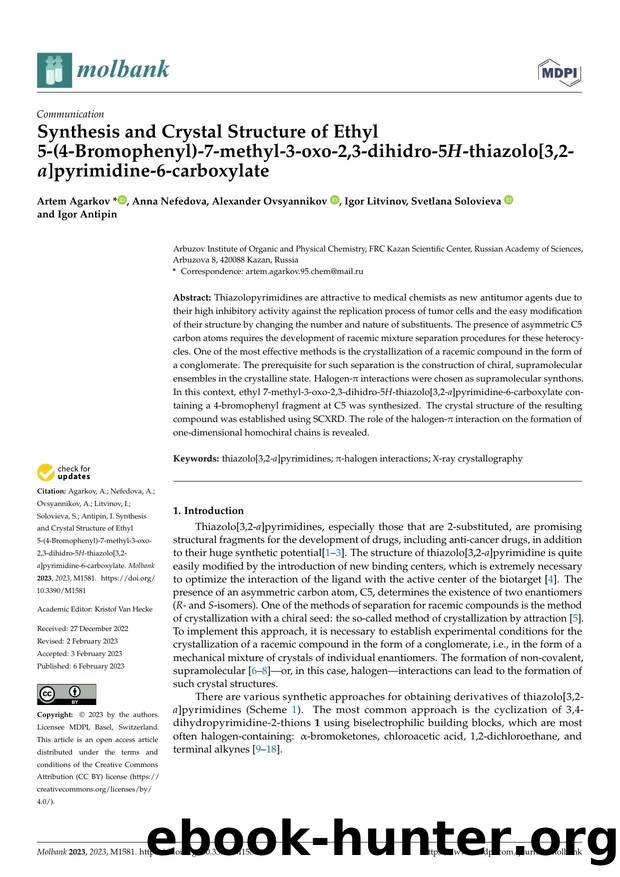 Synthesis and Crystal Structure of Ethyl 5-(4-Bromophenyl)-7-methyl-3-oxo-2,3-dihidro-5H-thiazolo[3,2-a]pyrimidine-6-carboxylate by unknow