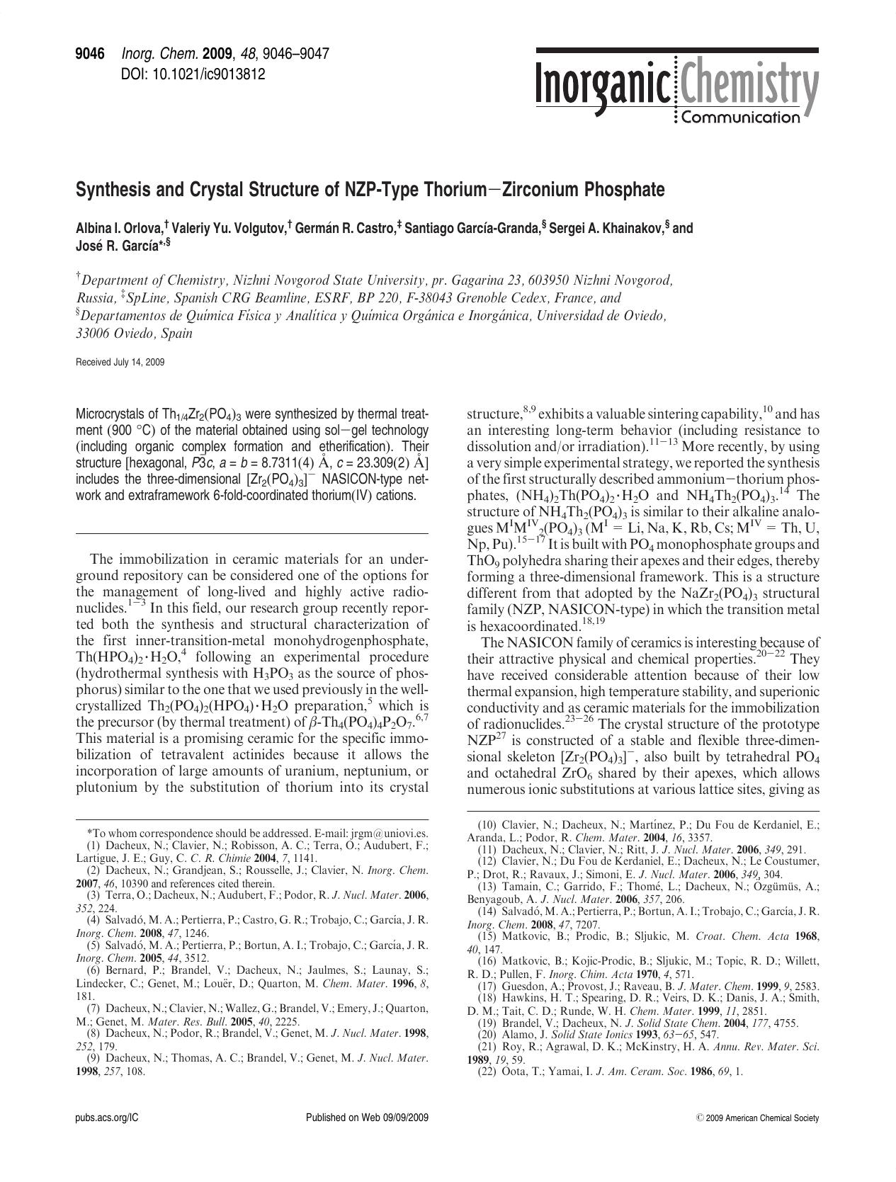 Synthesis and Crystal Structure of NZP-Type ThoriumâZirconium Phosphate by unknow