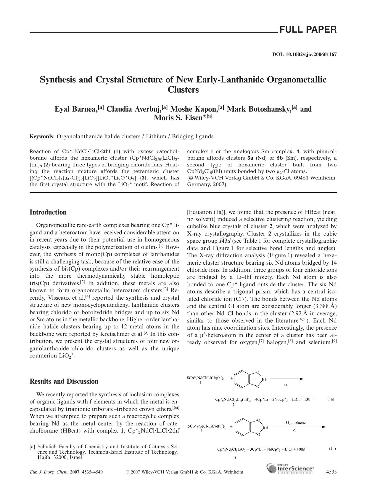 Synthesis and Crystal Structure of New Early-Lanthanide Organometallic Clusters by Unknown