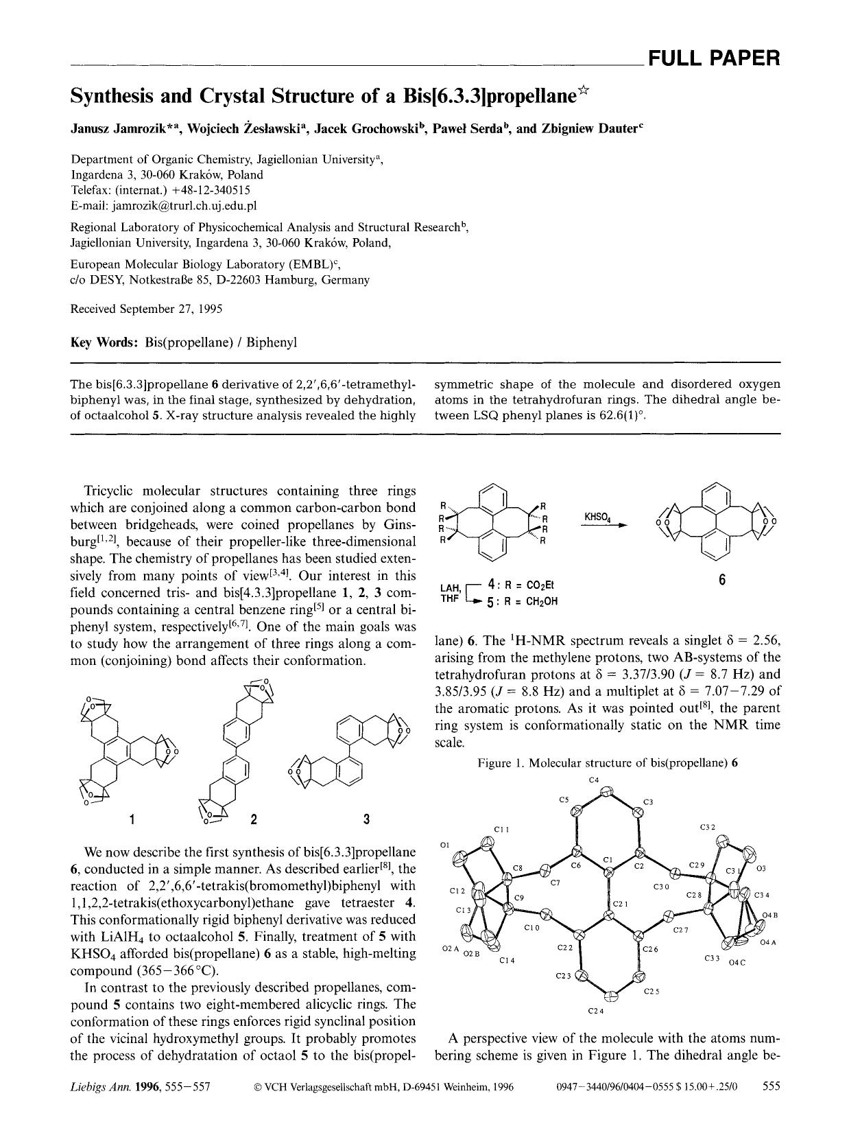 Synthesis and Crystal Structure of a Bis[6.3.3]propellane by Unknown