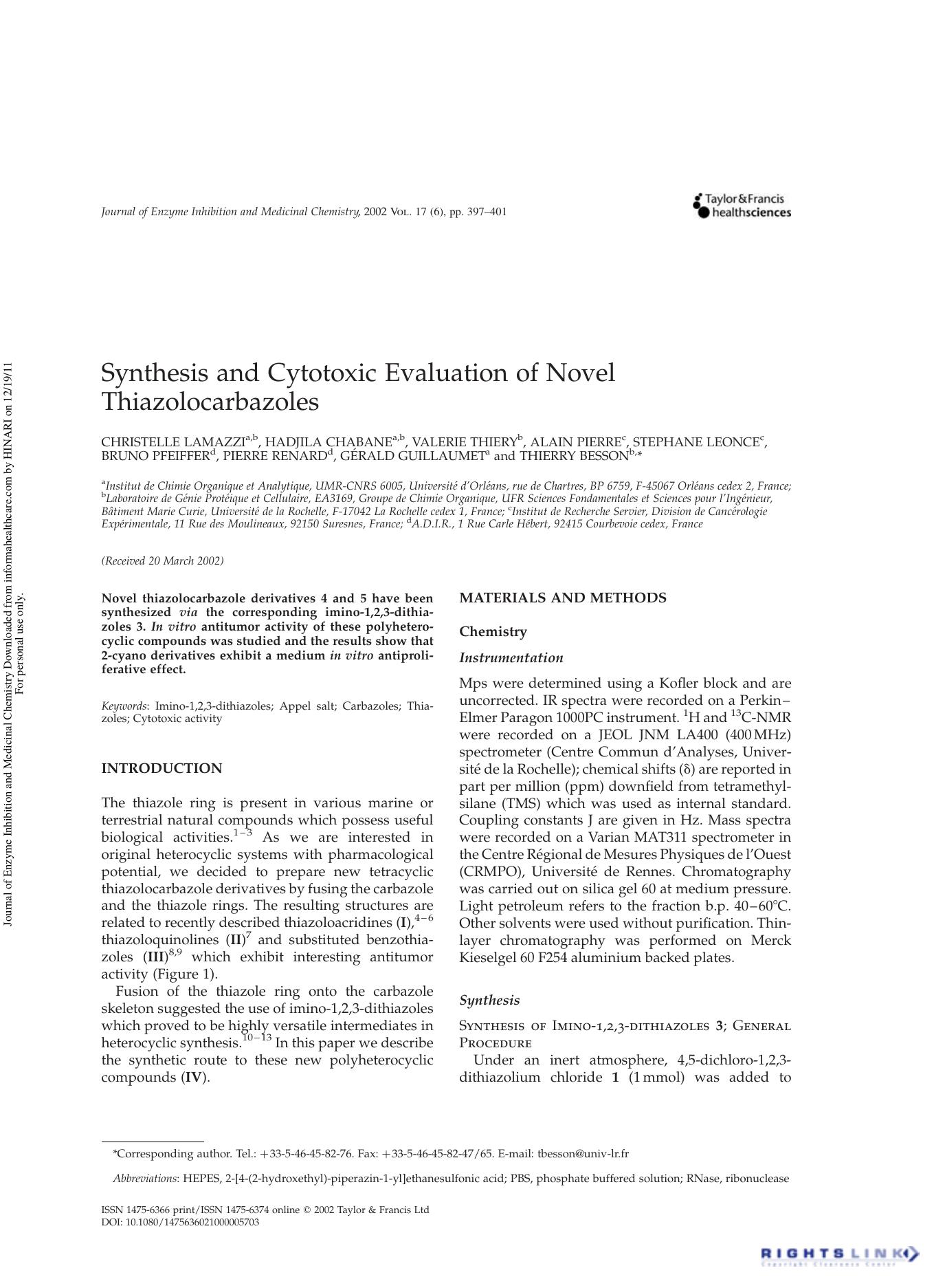 Synthesis and Cytotoxic Evaluation of Novel Thiazolocarbazoles by unknow