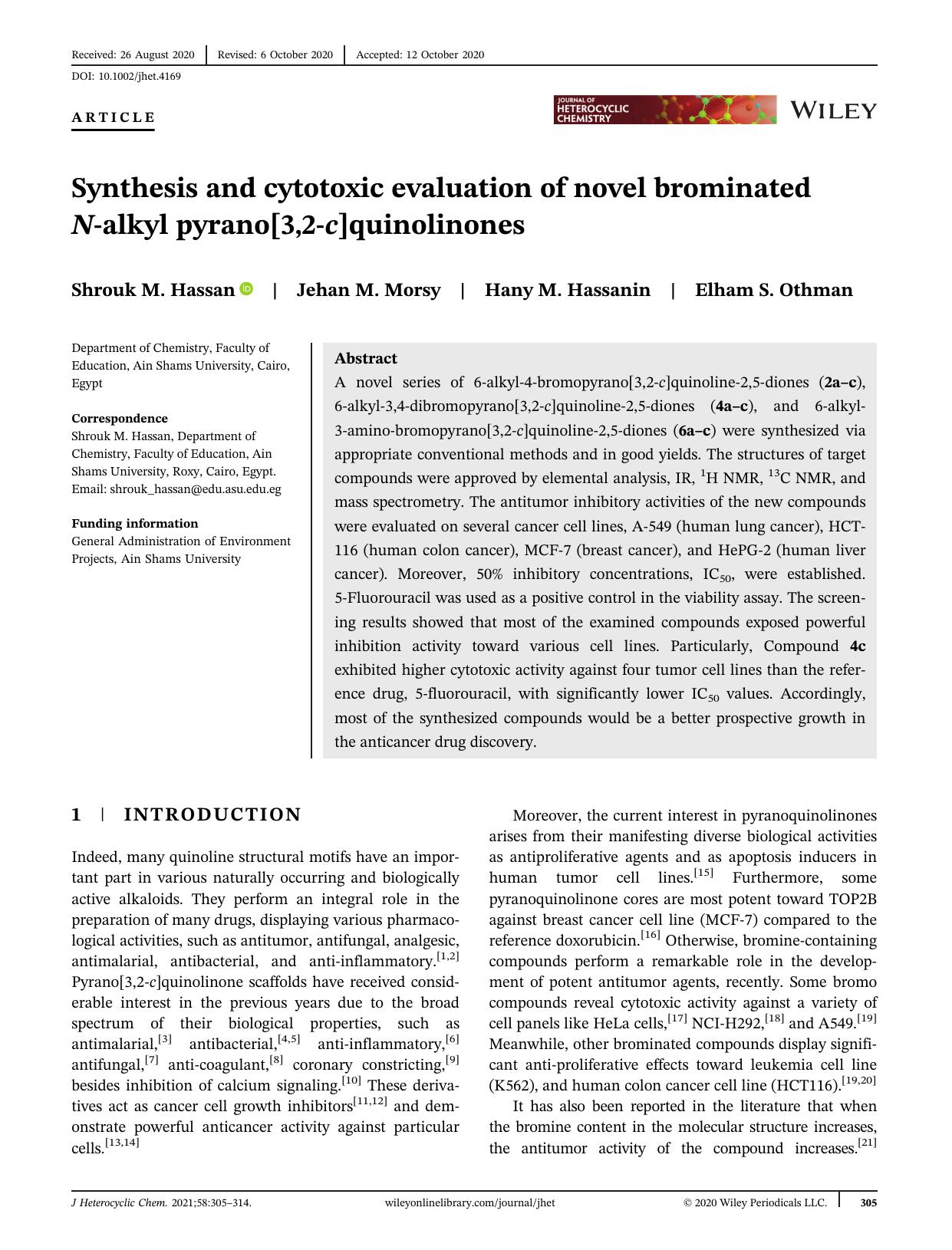 Synthesis and Cytotoxic evaluation of novel brominated N-alkyl pyrano[3,2-c]quinolinones by Unknown