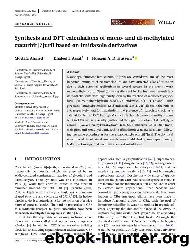 Synthesis and DFT Calculations of Monoâ and Diâmethylated Cucurbit[7]uril Based on Imidazole Derivatives. by Unknown