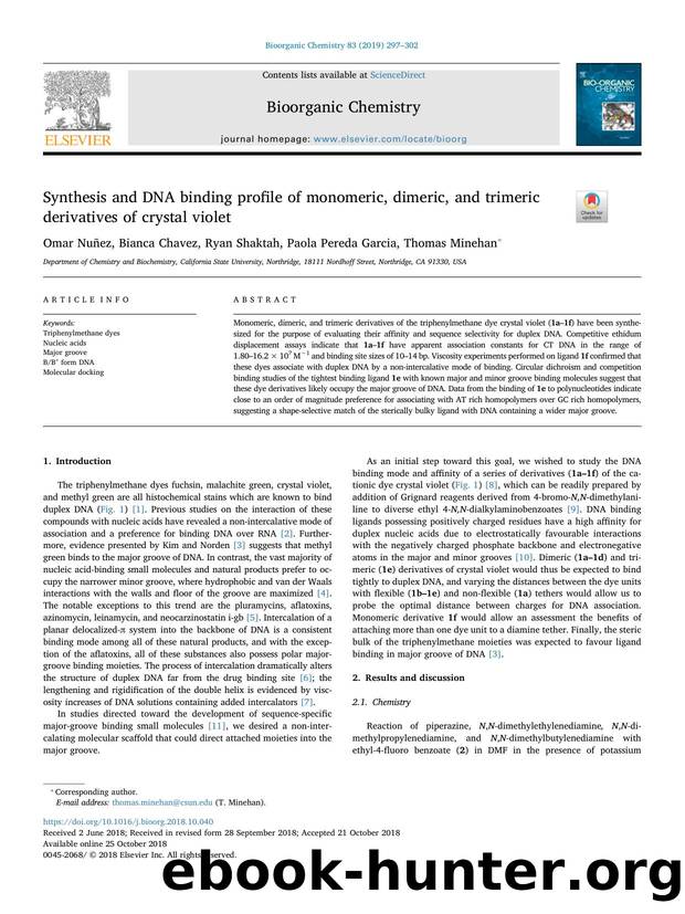 Synthesis and DNA binding profile of monomeric, dimeric, and trimeric derivatives of crystal violet by Omar Nuñez & Bianca Chavez & Ryan Shaktah & Paola Pereda Garcia & Thomas Minehan