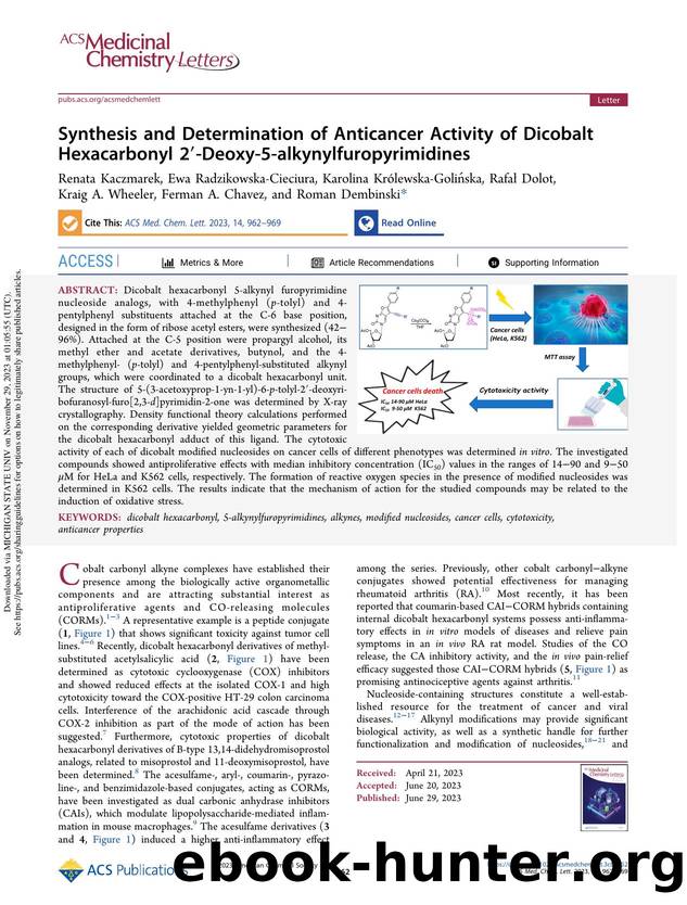 Synthesis and Determination of Anticancer Activity of Dicobalt Hexacarbonyl 2â²-Deoxy-5-alkynylfuropyrimidines by unknow