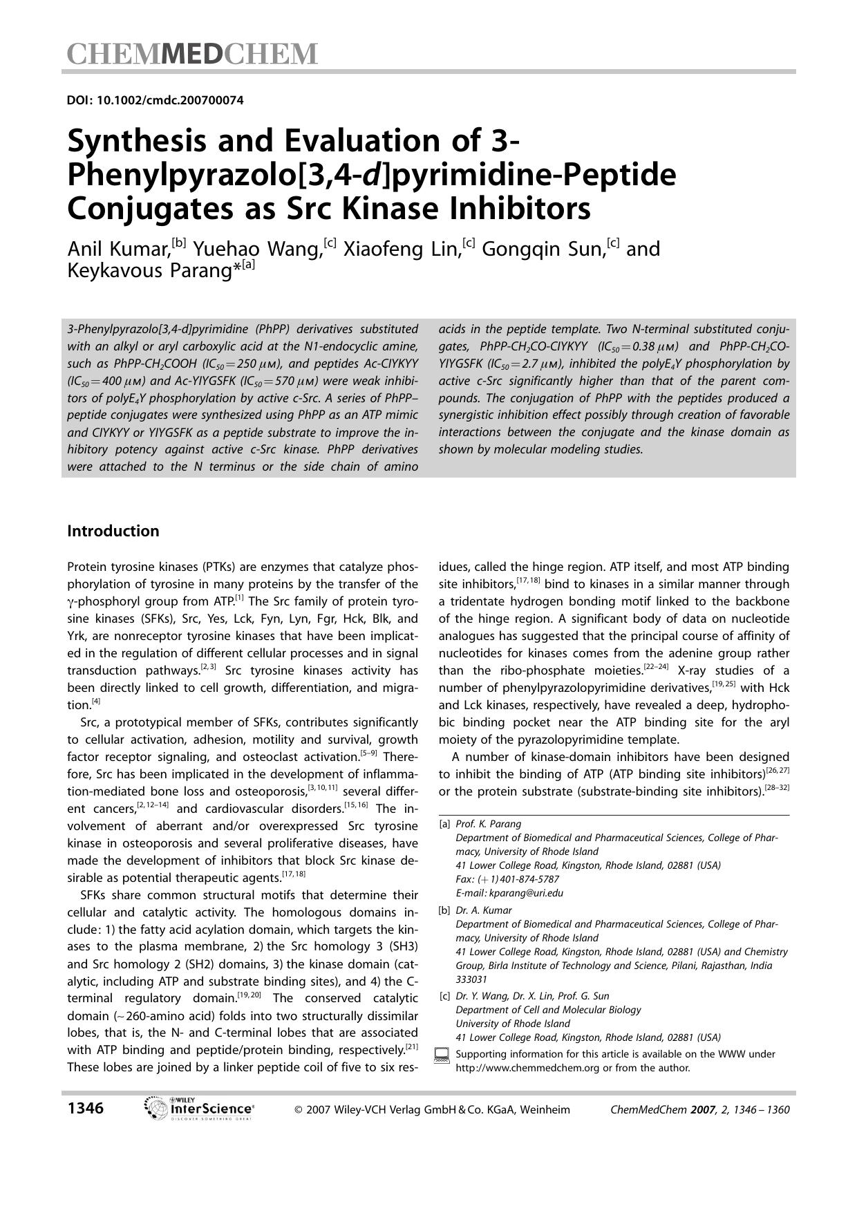 Synthesis and Evaluation of 3-Phenylpyrazolo[3,4-d]pyrimidine-Peptide Conjugates as Src Kinase Inhibitors by Unknown