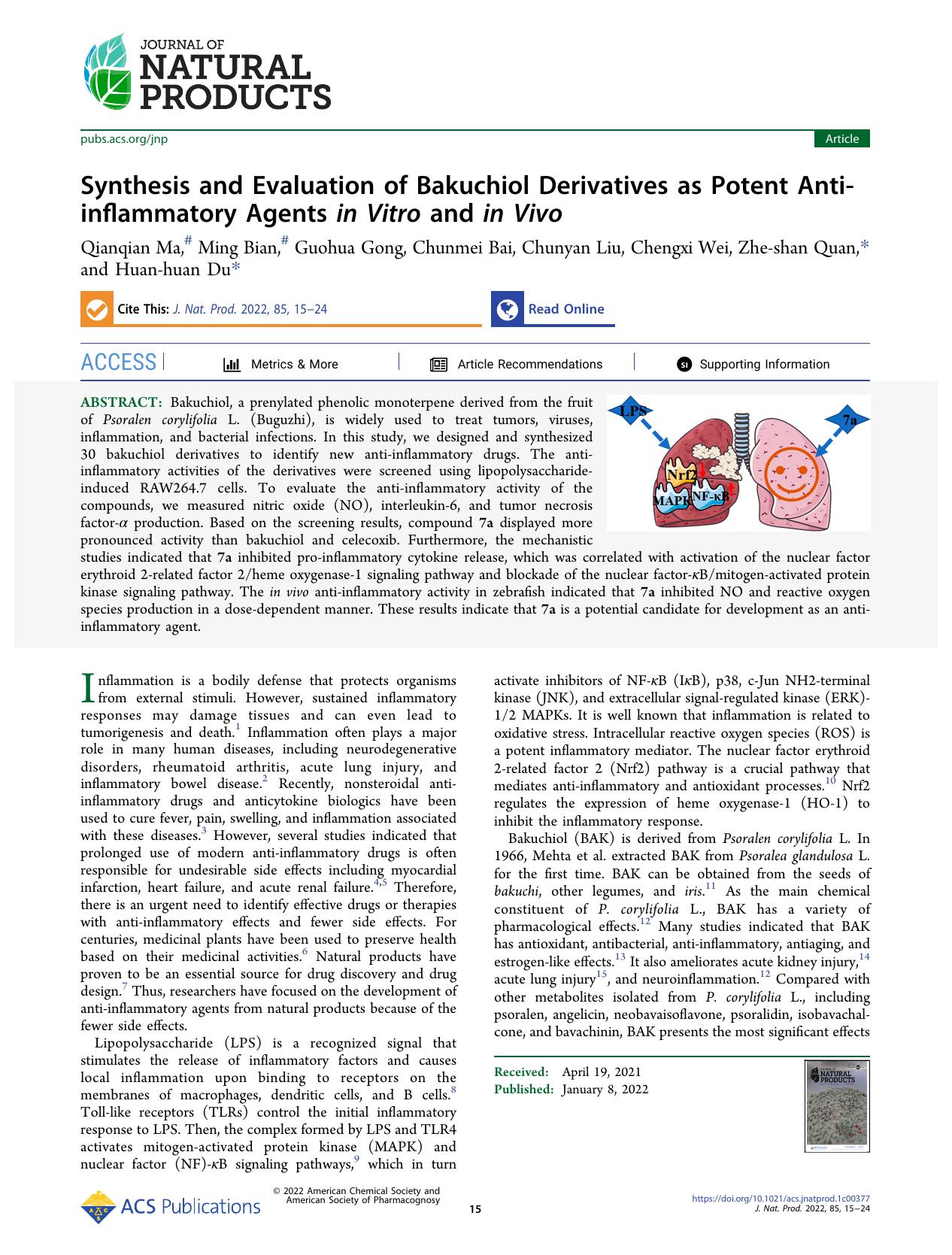 Synthesis and Evaluation of Bakuchiol Derivatives as Potent Anti-inflammatory Agents in Vitro and in Vivo by unknow