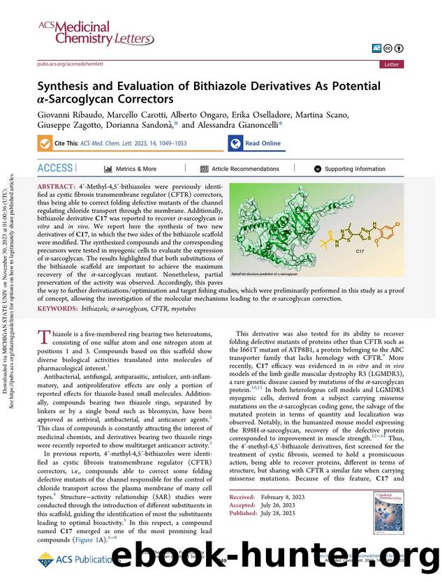 Synthesis and Evaluation of Bithiazole Derivatives As Potential Î±-Sarcoglycan Correctors by unknow