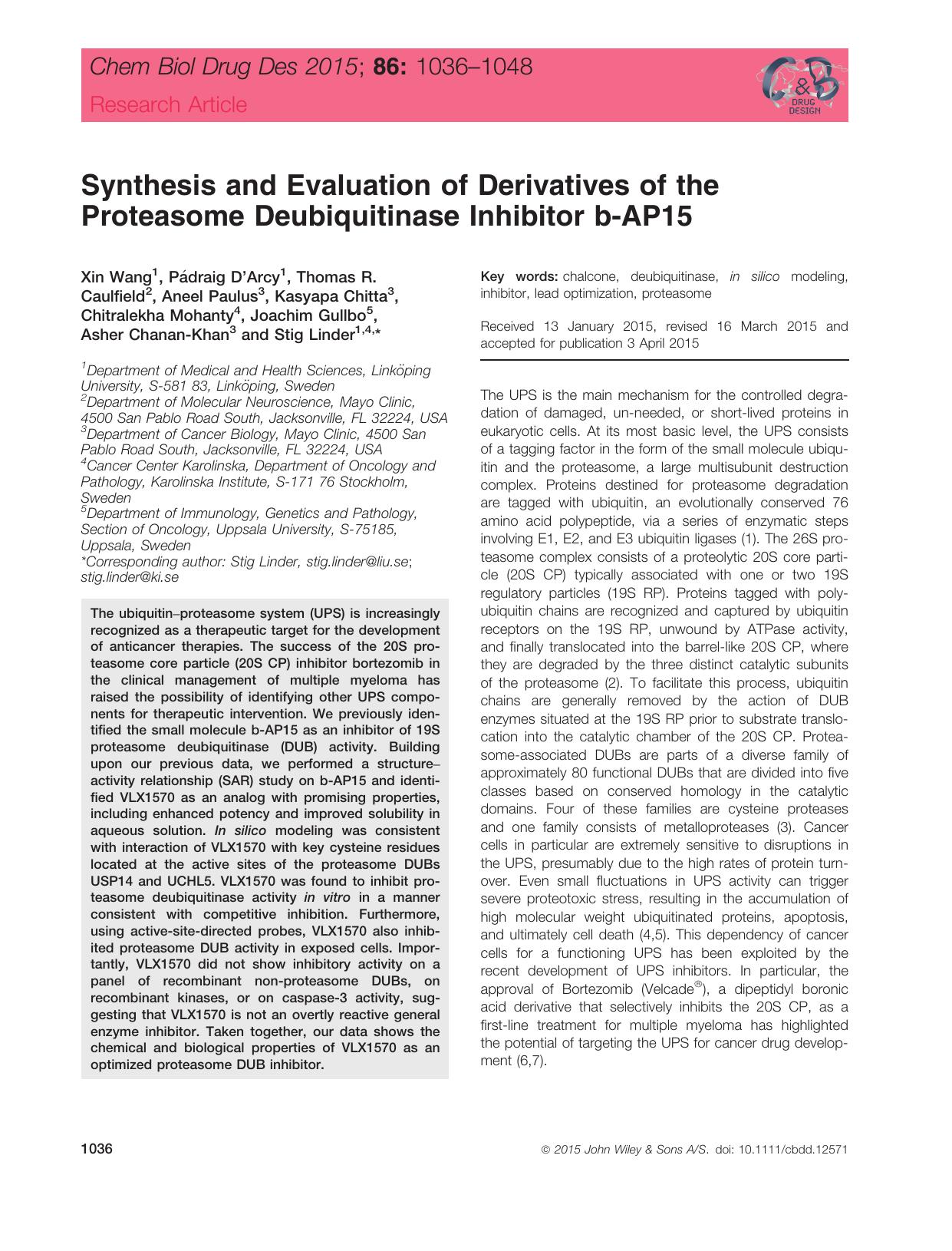 Synthesis and Evaluation of Derivatives of the Proteasome Deubiquitinase Inhibitor b‐AP15 by unknow