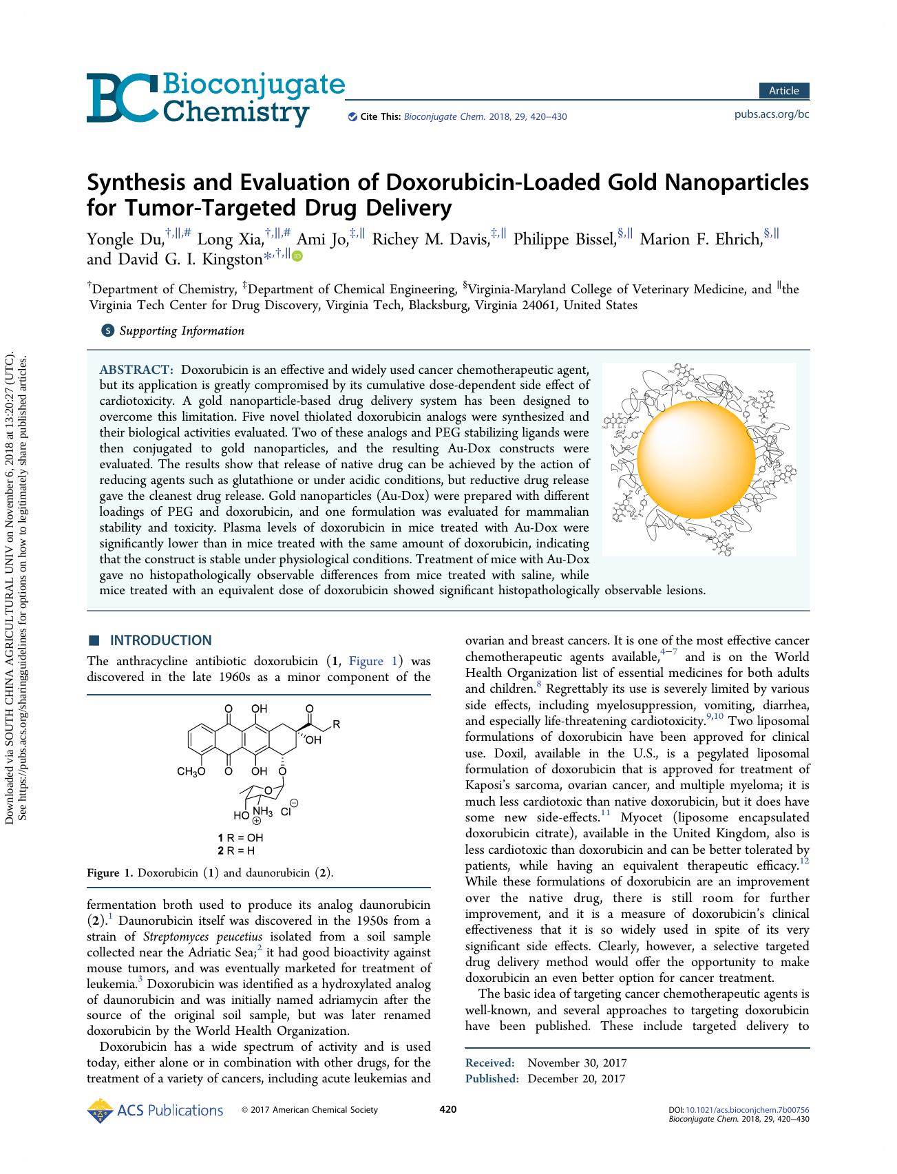 Synthesis and Evaluation of Doxorubicin-Loaded Gold Nanoparticles for Tumor-Targeted Drug Delivery by unknow