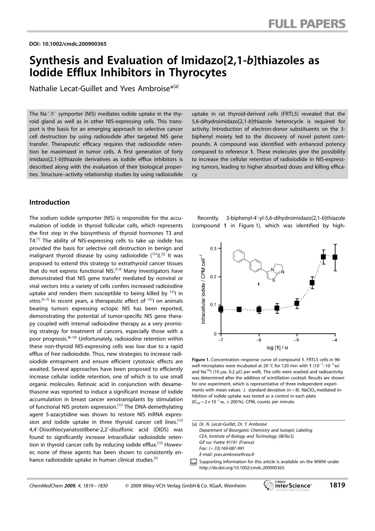 Synthesis and Evaluation of Imidazo[2,1-b]thiazoles as Iodide Efflux Inhibitors in Thyrocytes by Unknown