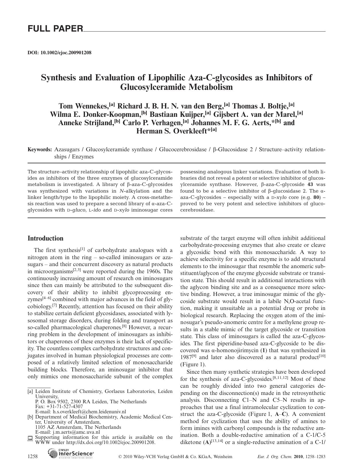 Synthesis and Evaluation of Lipophilic Aza-C-glycosides as Inhibitors of Glucosylceramide Metabolism by Unknown