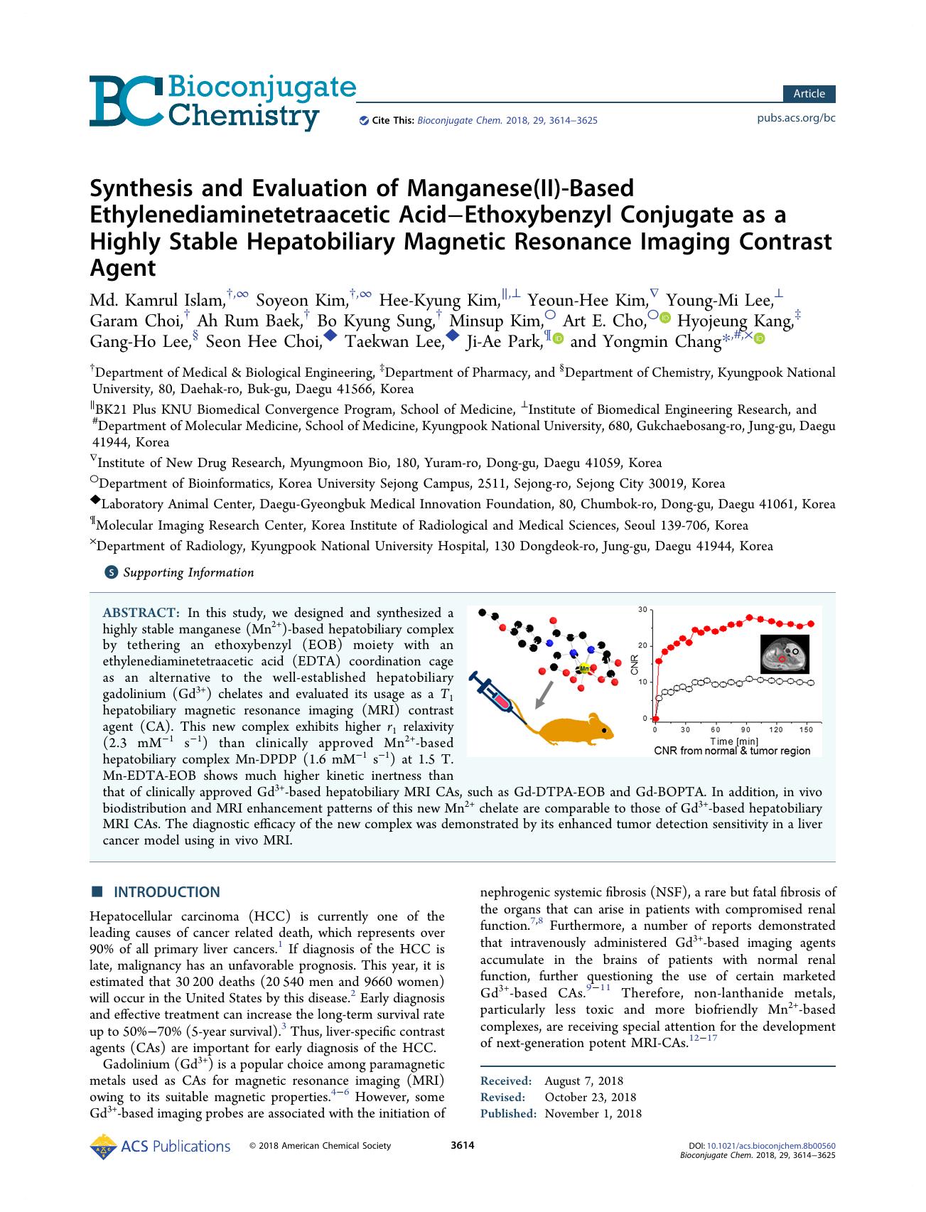 Synthesis and Evaluation of Manganese(II)-Based Ethylenediaminetetraacetic AcidâEthoxybenzyl Conjugate as a Highly Stable Hepatobiliary Magnetic Resonance Imaging Contrast Agent by unknow